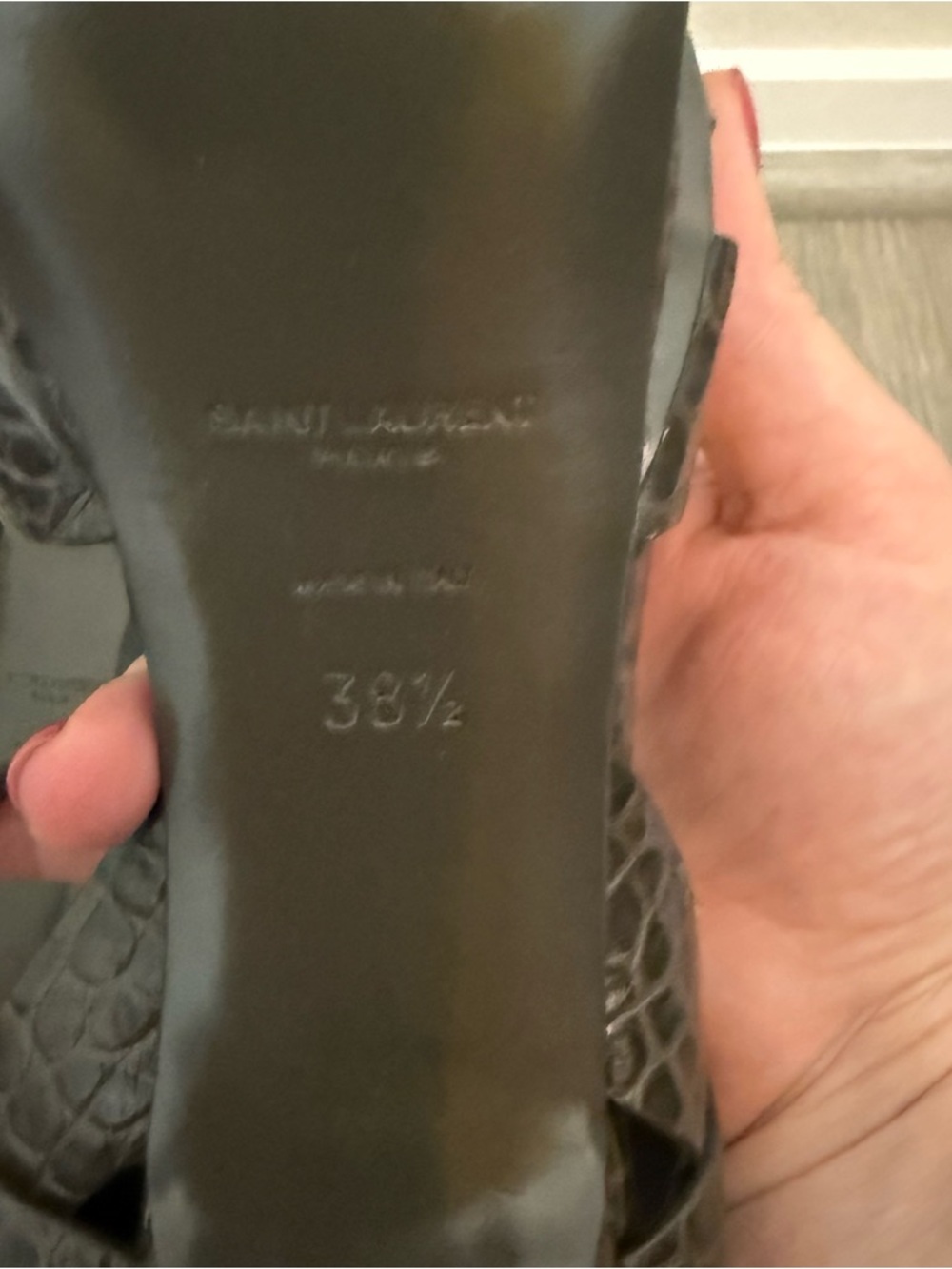 Saint Laurent Brown Taupe  Croc-Embossed Tribute Sandals 38.5 - Picture 8 of 11